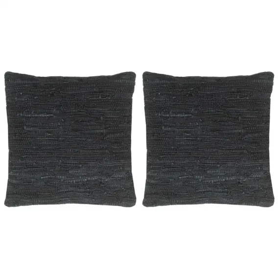 Kissen 2 Stk. Chindi Schwarz 45 x 45 cm Leder und Baumwolle